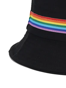 1pc Unisex Rainbow Bucket Hat Double-Sided Bucket Hat Outdoor Beach Sun Protection Hat For Men Women - Black - View 4