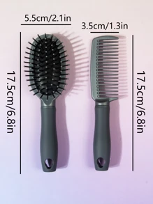 防滑造型梳套裝,包含有墊氣墊梳1入、寬齒梳1入、小塑料經典實色啞光干濕兩用梳/梳理家用或隨身攜帶 - 深灰色 - 查看 6