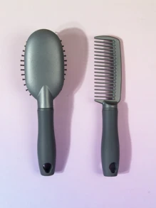 防滑造型梳套裝,包含有墊氣墊梳1入、寬齒梳1入、小塑料經典實色啞光干濕兩用梳/梳理家用或隨身攜帶 - 深灰色 - 查看 2