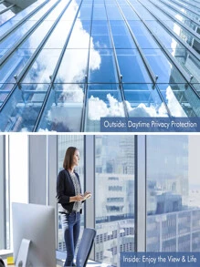 1卷窗隱私貼膜單向鏡窗貼膜，自靜電貼窗貼膜日間隱私靜電非粘性裝飾熱控制防紫外線玻璃貼紙 - 銀色 - 查看 4