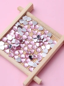 水晶心形设计指甲装饰，1 件装 3D 玻璃爱心形美甲饰品平底水钻美甲装饰 DIY 指甲宝石美甲用品 - 淺粉色 - 查看 4