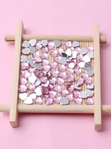 水晶心形设计指甲装饰，1 件装 3D 玻璃爱心形美甲饰品平底水钻美甲装饰 DIY 指甲宝石美甲用品 - 淺粉色 - 查看 3