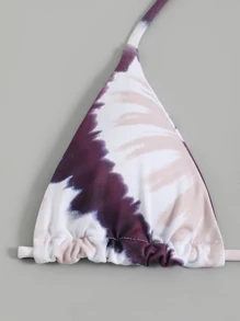 Tie Dye Drawstring Halter Triangle Bikini Set For Summer With Beach Skirt - Multicolor - View 2