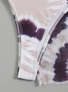 Tie Dye Drawstring Halter Triangle Bikini Set For Summer With Beach Skirt - Multicolor - View 3