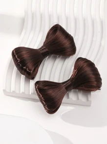 2入組小女童假髮蝴蝶結裝飾髮夾