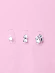 水晶心形设计指甲装饰，1 件装 3D 玻璃爱心形美甲饰品平底水钻美甲装饰 DIY 指甲宝石美甲用品