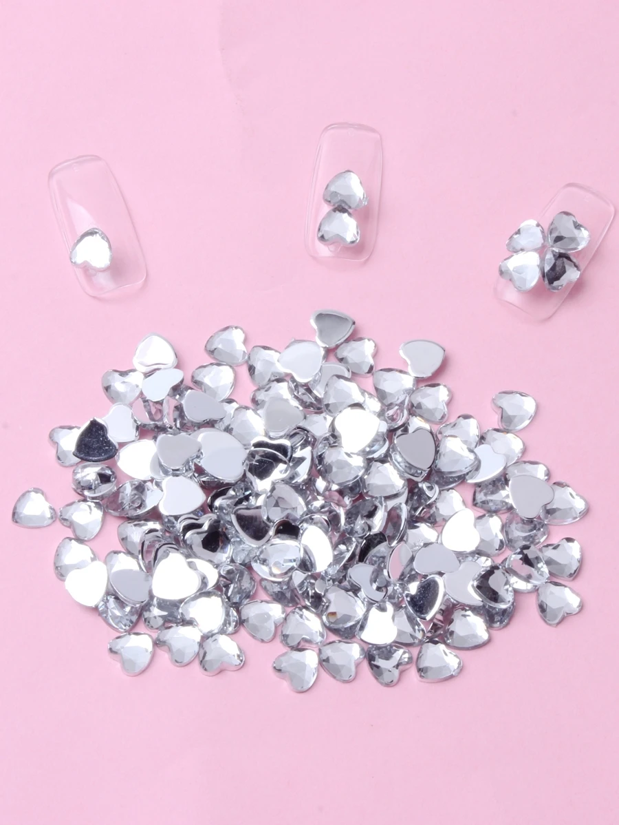 水晶心形设计指甲装饰，1 件装 3D 玻璃爱心形美甲饰品平底水钻美甲装饰 DIY 指甲宝石美甲用品