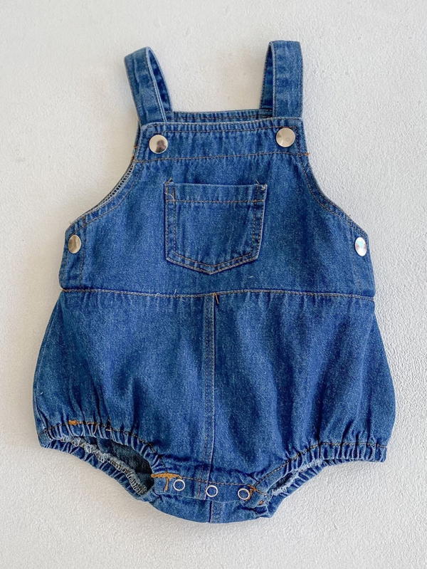 Pelele de mezclilla para bebé niño/niña de 0 a 2 años, mono de algodón estilo peto, adecuado para primavera, verano y otoño (talla pequeña)