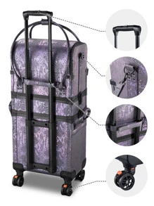 BYOOTIQUE 3 IN1 Rolling Makeup Case Sequin Cosmetic Case Artist Travel Train Case Lockable Rolling Leather Trolley With Removable Belt And Organizer Storage Hand Bag