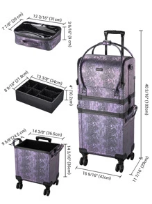 BYOOTIQUE 3 IN1 Rolling Makeup Case Sequin Cosmetic Case Artist Travel Train Case Lockable Rolling Leather Trolley With Removable Belt And Organizer Storage Hand Bag