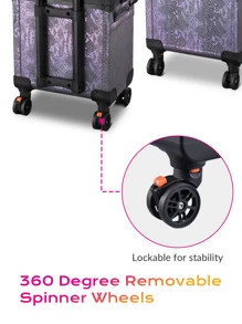 BYOOTIQUE 3 IN1 Rolling Makeup Case Sequin Cosmetic Case Artist Travel Train Case Lockable Rolling Leather Trolley With Removable Belt And Organizer Storage Hand Bag