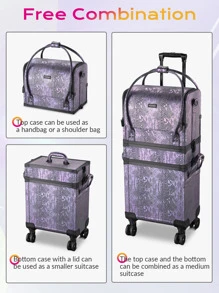 BYOOTIQUE 3 IN1 Rolling Makeup Case Sequin Cosmetic Case Artist Travel Train Case Lockable Rolling Leather Trolley With Removable Belt And Organizer Storage Hand Bag