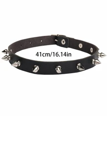 1pc Gothic Style Alloy Black Pointed Rivet Dark Punk Personalized Black Collar For Women Party Halloween & Rock Music Festival - Black - View 4