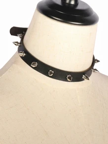 1pc Gothic Style Alloy Black Pointed Rivet Dark Punk Personalized Black Collar For Women Party Halloween & Rock Music Festival - Black - View 3