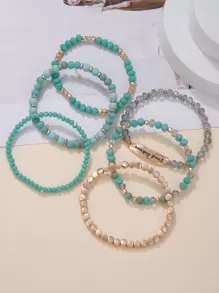 6 sztuk/zestaw Elegancki wielowarstwowy szklany koralik CCB Koralik Elastyczna bransoletka Zestaw, odpowiedni dla kobiet jako prezent świąteczny lub do codziennego noszenia