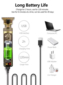 Recortadora de cabello T9, kit de aseo personal para hombres, pantalla digital, afeitadora eléctrica, Body de metal, diseño con patrón de dragón, mejor regalo para hombres, capacidad de batería: 1200mAh