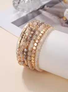 6 件套优雅 CCB 串珠多层弹性手链，适合女性作为礼物和日常佩戴 - 彩色 - 查看 5