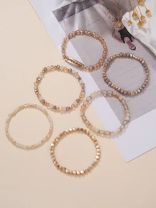 6 件套优雅 CCB 串珠多层弹性手链，适合女性作为礼物和日常佩戴 - 彩色 - 查看 4