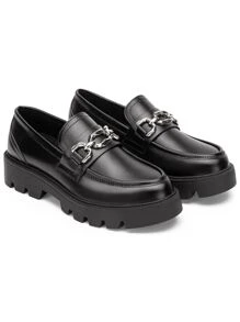 Vepose Women's Chunky Heel Casual Loafers  Fashion Slip On Shoes Round Toe with Chain - 黑色 - 查看 6