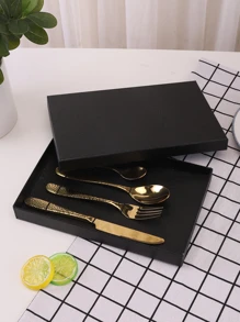 4pcs/set Gift Boxed Knife Fork Spoon Cutlery Set - Gold - View 4