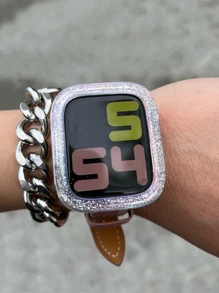 Funda compatible con Apple Watch con lentejuelas - Plateado - Ver 1