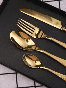 4pcs/set Gift Boxed Knife Fork Spoon Cutlery Set - Gold - View 3