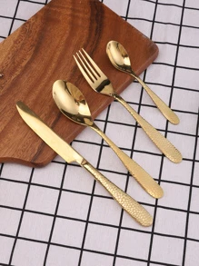 4pcs/set Gift Boxed Knife Fork Spoon Cutlery Set - Gold - View 1