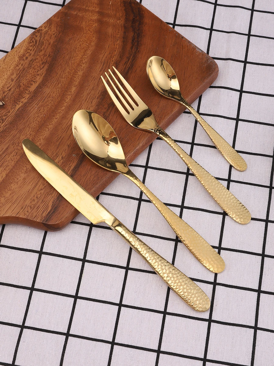 4pcs/set Gift Boxed Knife Fork Spoon Cutlery Set - Gold - View 1