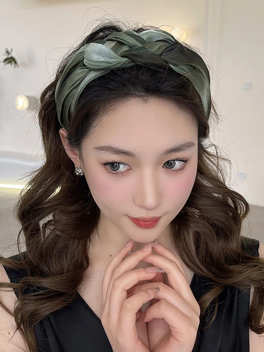 1 chiếc vòng lưới bện tóc mỏng lấp lánh, dây buộc tóc, vòng buộc tóc, phụ kiện tóc băng đô - màu xanh lá - Xem 1