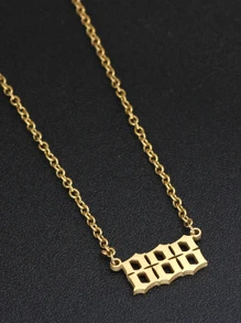 GuoShuang 1入組女士項鍊編號000-999金色不銹鋼數字吊墜 - 金色 - 查看 3