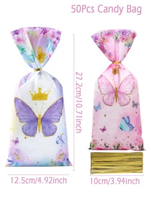 蝴蝶印花禮物袋，塑料派對好禮袋，適用於生日派對