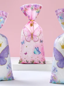 蝴蝶印花禮物袋，塑料派對好禮袋，適用於生日派對
