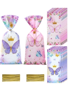 蝴蝶印花禮物袋，塑料派對好禮袋，適用於生日派對
