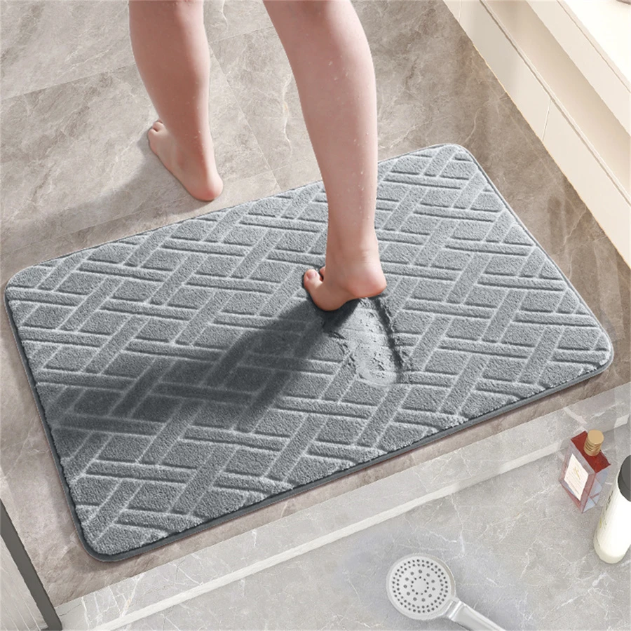 1pc Grey 3d Diamond Shaped Thickened Bath Mat, Fast Drying & Absorbent, Non-Slip Mat For Bathroom, Suitable For Shower Door In Front Of Bathtub Entryway Decor - Grey - View 1