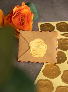 Gold Color Embossed Wax Seal Looking Envelope Stickers - Gold - View 3