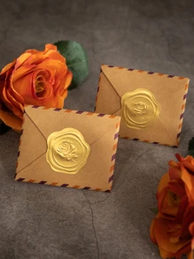 Gold Color Embossed Wax Seal Looking Envelope Stickers - Gold - View 2