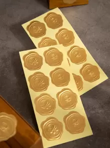 Gold Color Embossed Wax Seal Looking Envelope Stickers - Gold - View 1
