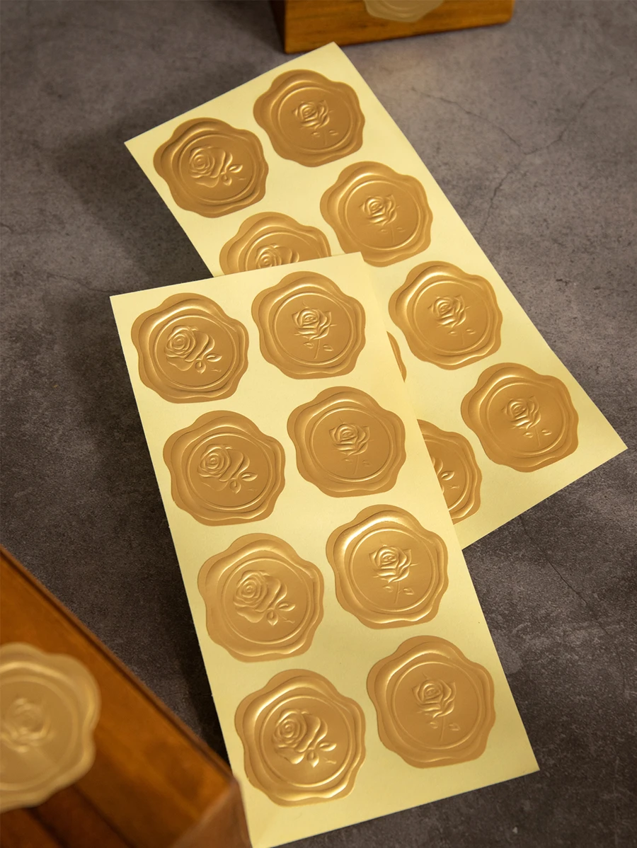 Gold Color Embossed Wax Seal Looking Envelope Stickers - Gold - View 1