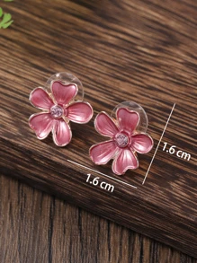 1 dây chuyền & 1 cặp bộ trang sức hợp kim tráng men hoa màu sang trọng thanh lịch tinh tế, hoa tai mặt dây chuyền phổ biến làm quà tặng cho ngày của mẹ ngày lễ tình nhân - Hồng - Xem 3