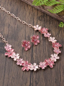 1 dây chuyền & 1 cặp bộ trang sức hợp kim tráng men hoa màu sang trọng thanh lịch tinh tế, hoa tai mặt dây chuyền phổ biến làm quà tặng cho ngày của mẹ ngày lễ tình nhân - Hồng - Xem 6