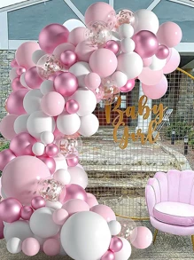 83pcs/Set Pink & White Balloon Garland Kit, Sequin Balloons, Party/Wedding Decorative Balloon Arch, Includes: 50pcs Pink & White Latex Balloons, 20pcs 5 Inch Balloons, 9pcs Sequin Balloons, 4pcs 12 Inch Balloons, 1pc Balloon Strip, 1pc Balloon Glue, 1 Roll Ribbon