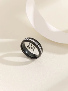 1對時尚不銹鋼微鑲黑色戒指適用於女士宴會禮品 - 黑色 - 查看 4