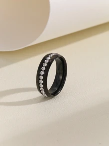 1對時尚不銹鋼微鑲黑色戒指適用於女士宴會禮品 - 黑色 - 查看 1