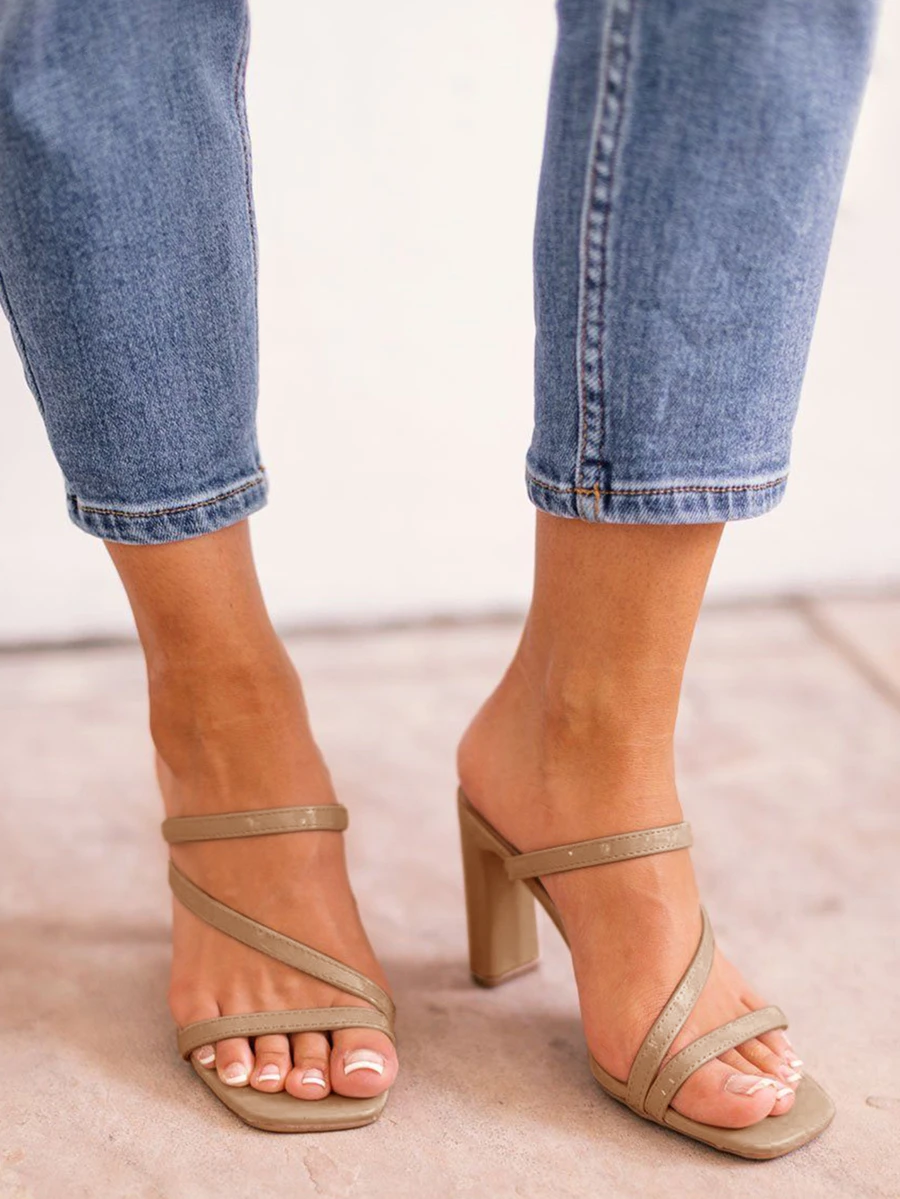 Giày Sandal Nữ Mũi Vuông Giày Sandal Nữ Cao Gót Mues - Màu Khaki - Xem 1