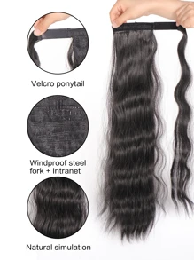 24inch Synthetic Artificial Fake Ponytail Wig Hook And Loop Clip In Ponytail Extensions Natural Curly Pony Tail Wig Extensions - Black - View 3