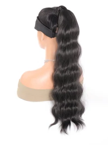 24inch Synthetic Artificial Fake Ponytail Wig Hook And Loop Clip In Ponytail Extensions Natural Curly Pony Tail Wig Extensions - Black - View 6