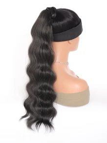 24inch Synthetic Artificial Fake Ponytail Wig Hook And Loop Clip In Ponytail Extensions Natural Curly Pony Tail Wig Extensions - Black - View 5