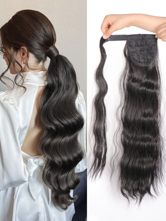 24inch Synthetic Artificial Fake Ponytail Wig Hook And Loop Clip In Ponytail Extensions Natural Curly Pony Tail Wig Extensions