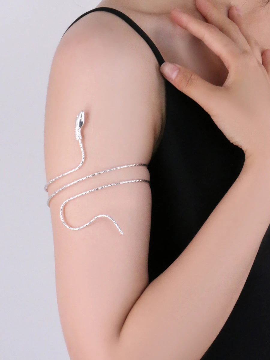 1 件优雅可调节银色金属蛇形手镯，送给她的礼物（参考尺寸，按需购买） - 銀色 - 查看 1