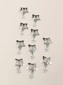 10个星形装饰发夹，适合日常休闲外出佩戴，街头风，Tiarasy2k，发饰，发夹，发爪，发卡，学生用品，头部饰品，发卡 - 銀色 - 查看 2